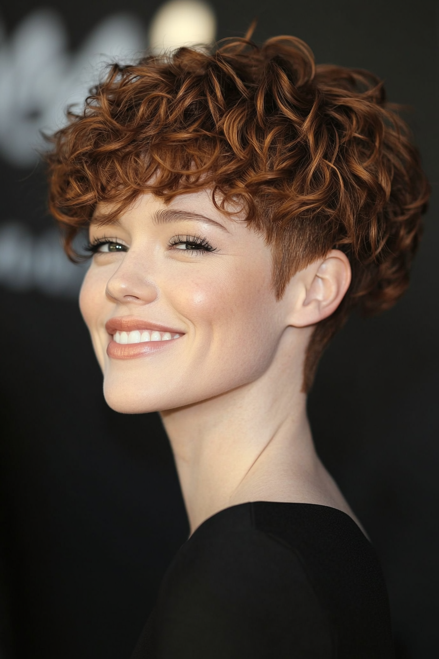 17. Copper Brown Cropped Ringlet Pixie (Pixie Curly Haircuts) - Pixie Curly Haircuts