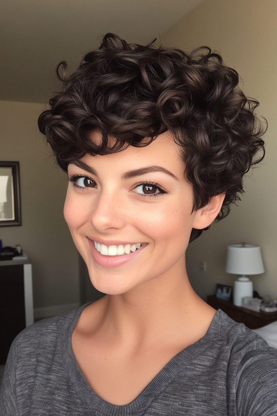 19. Dark Chocolate Structured Curl Pixie (Pixie Curly Haircuts) - Pixie Curly Haircuts