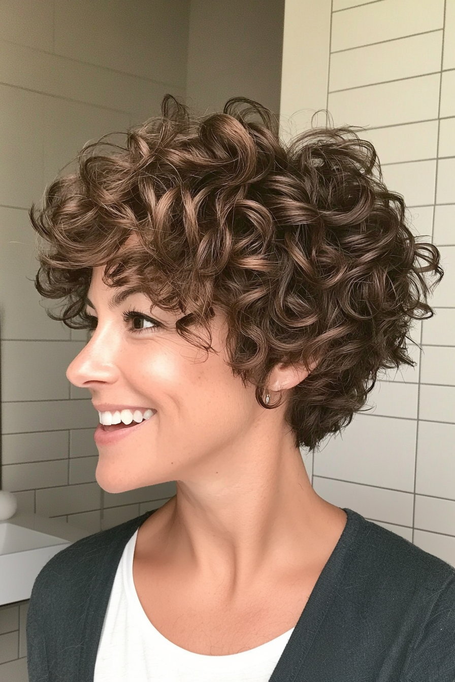 26. Cool Brunette Textured Pixie Curls (Pixie Curly Haircuts) - Pixie Curly Haircuts