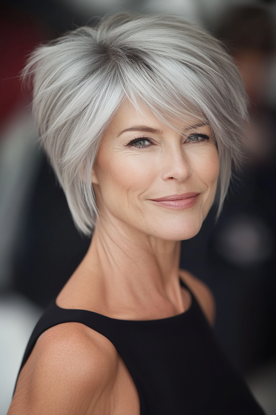 1. Feathered Pixie in Silver Blonde (Hairstyles For Older Women) - Hairstyles For Older Women