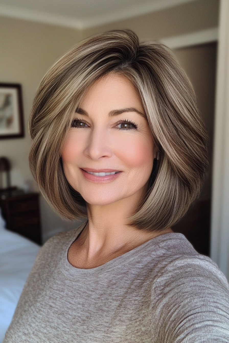 2. Layered Bob in Ash Brown (Hairstyles For Older Women) - Hairstyles For Older Women