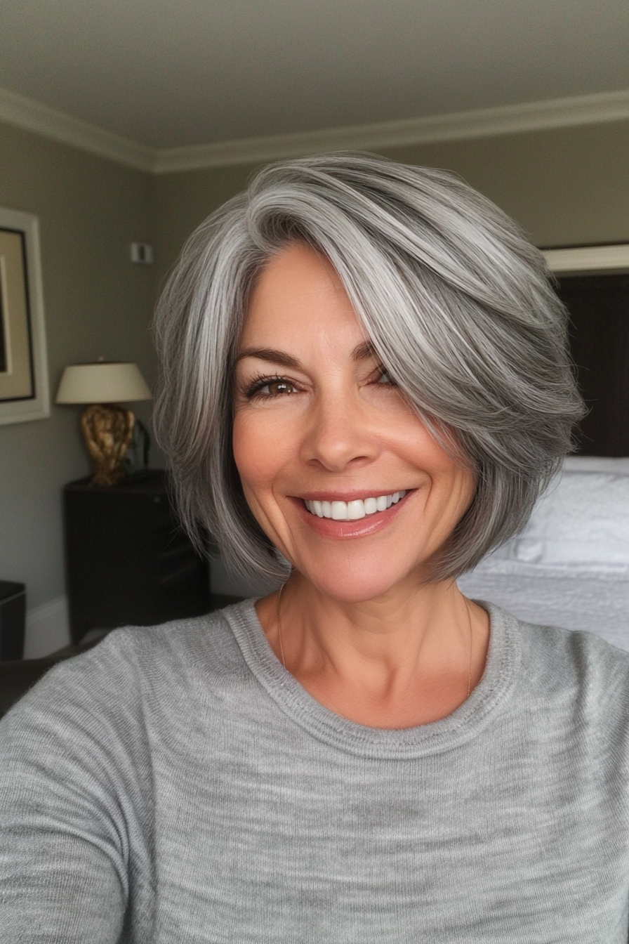 8. Short Layered Cut in Cool Gray (Hairstyles For Older Women) - Hairstyles For Older Women