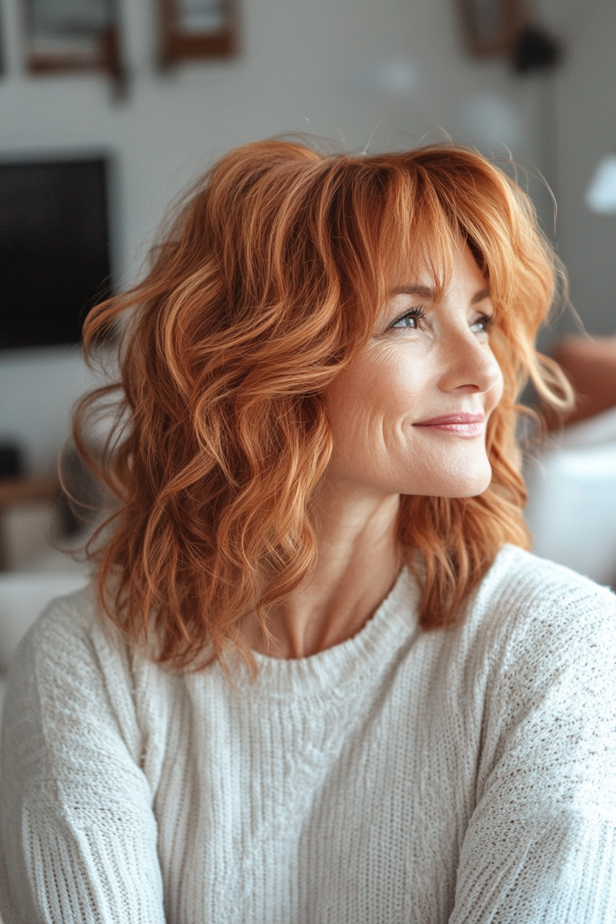 9. Medium Shag in Light Auburn (Hairstyles For Older Women) - Hairstyles For Older Women