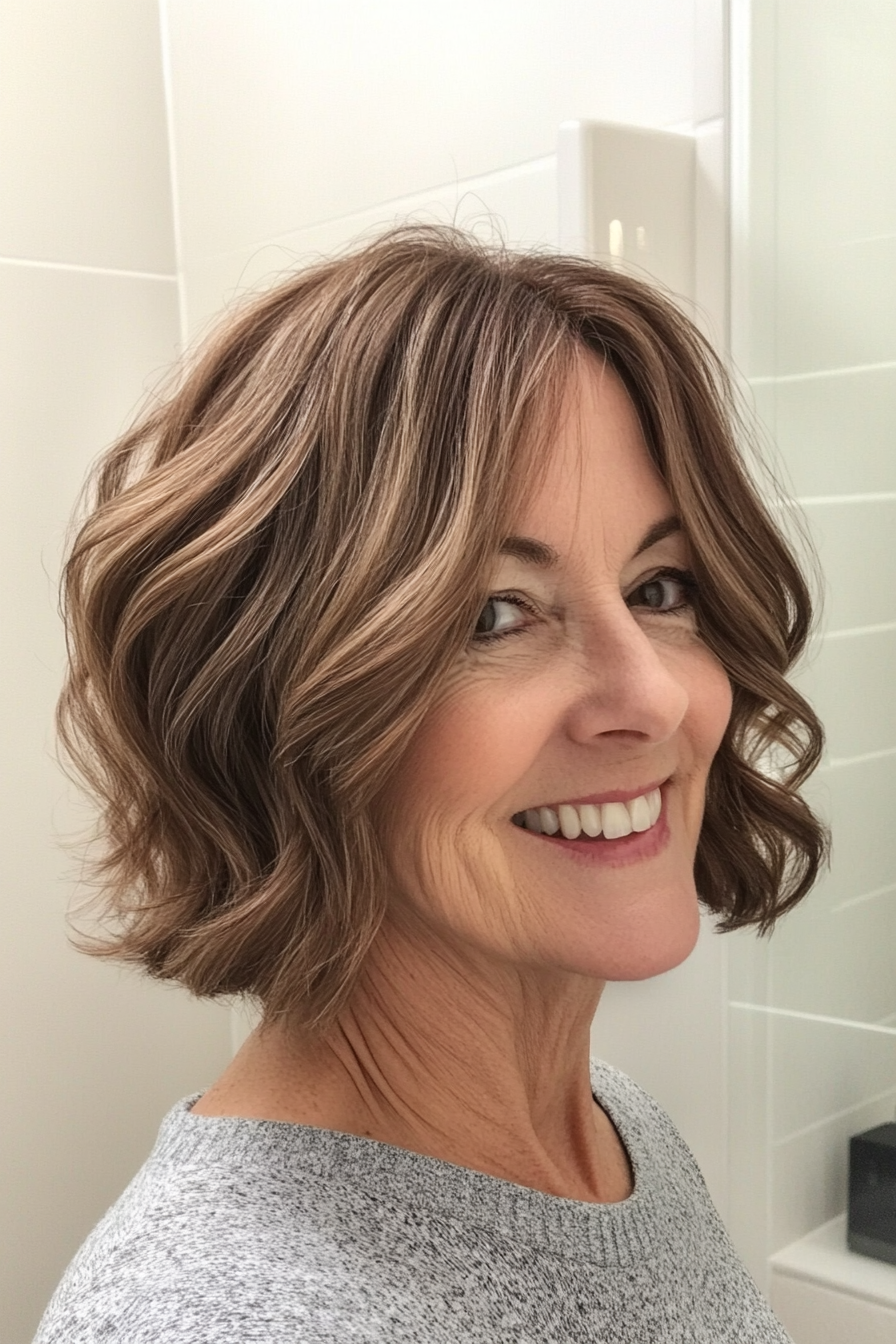 10. Wavy Bob in Medium Brown (Hairstyles For Older Women) - Hairstyles For Older Women