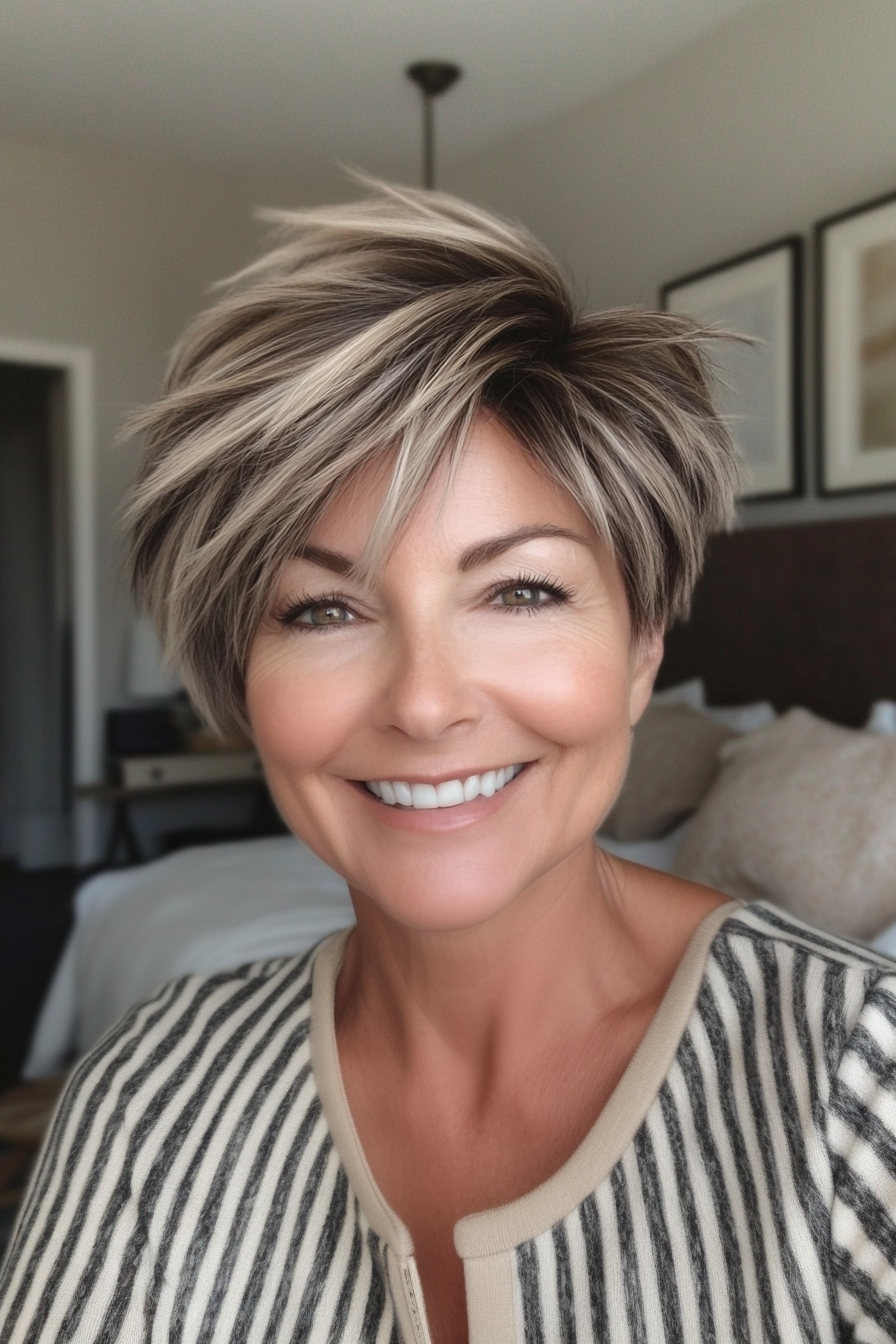 11. Choppy Pixie in Dark Blonde (Hairstyles For Older Women) - Hairstyles For Older Women