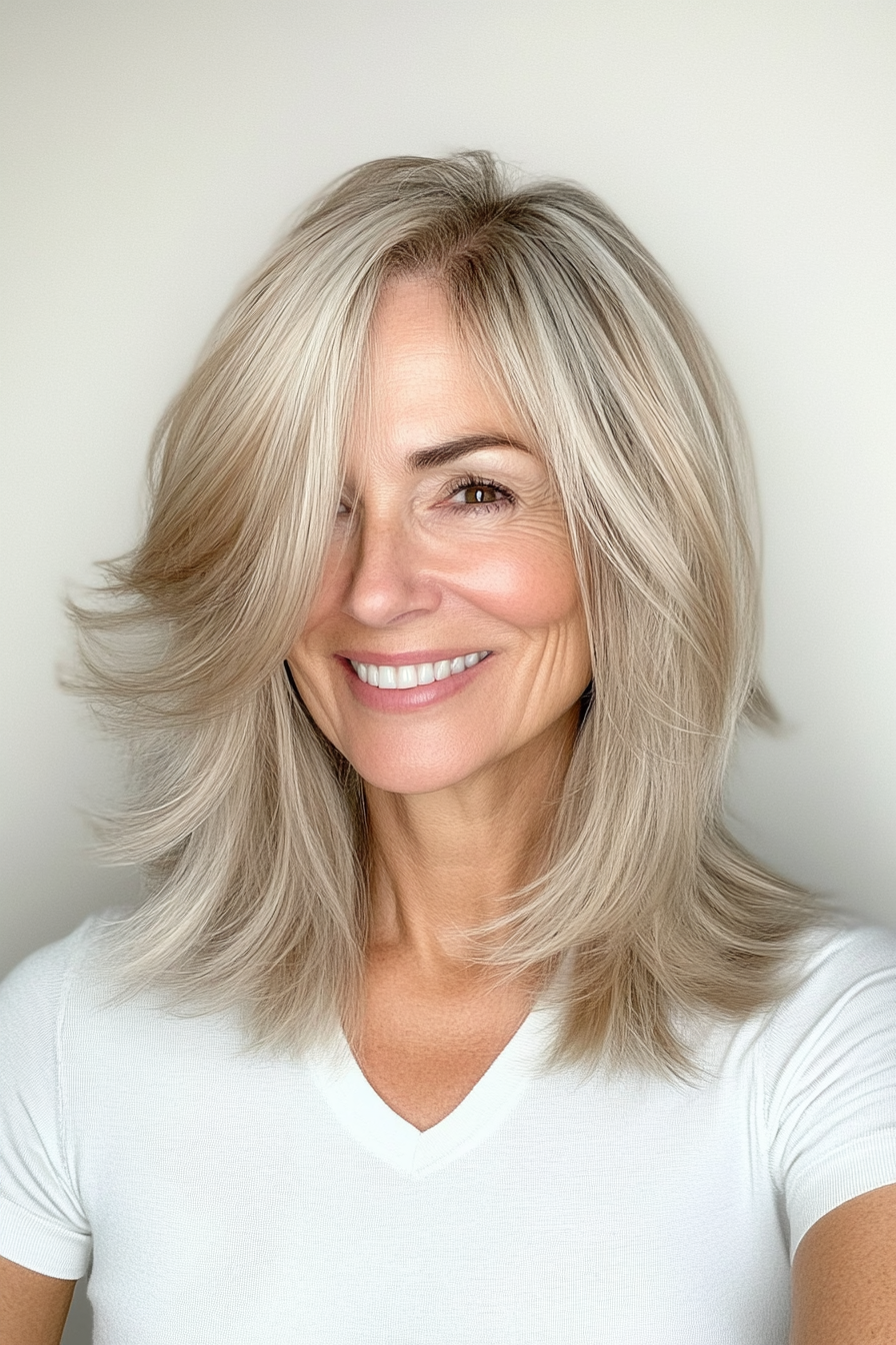 17. Medium Cut with Wispy Layers in Beige Blonde (Hairstyles For Older Women) - Hairstyles For Older Women