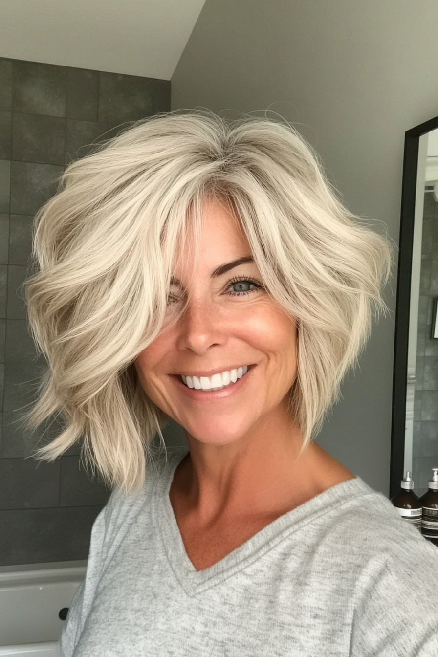 18. Textured Crop with Side Fringe in Ash Blonde (Hairstyles For Older Women) - Hairstyles For Older Women