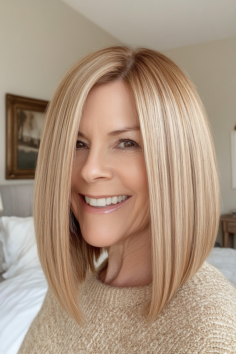 20. Straight Lob with Blunt Ends in Golden Blonde (Hairstyles For Older Women) - Hairstyles For Older Women