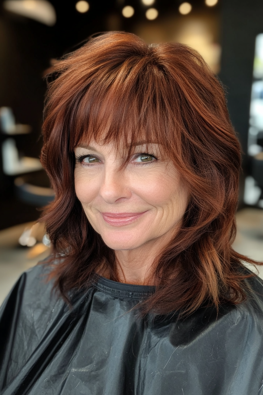21. Soft Mullet in Dark Auburn (Hairstyles For Older Women) - Hairstyles For Older Women