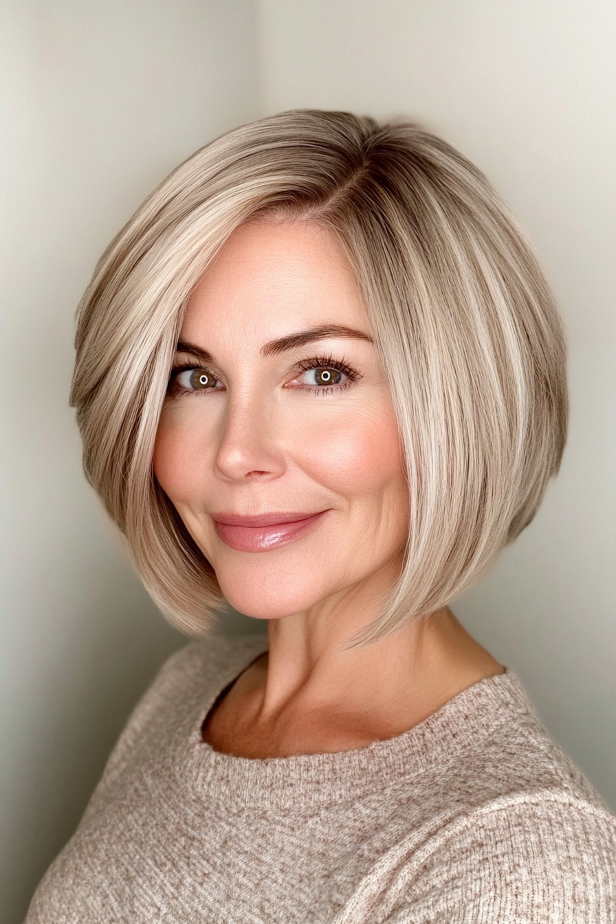 24. Short Bob with Rounded Layers in Champagne Blonde (Hairstyles For Older Women) - Hairstyles For Older Women
