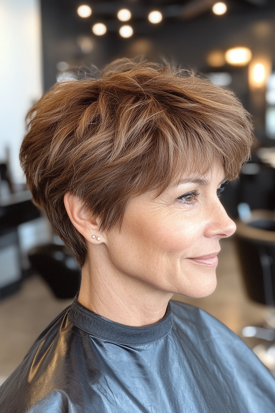25. Layered Pixie in Mushroom Brown (Hairstyles For Older Women) - Hairstyles For Older Women