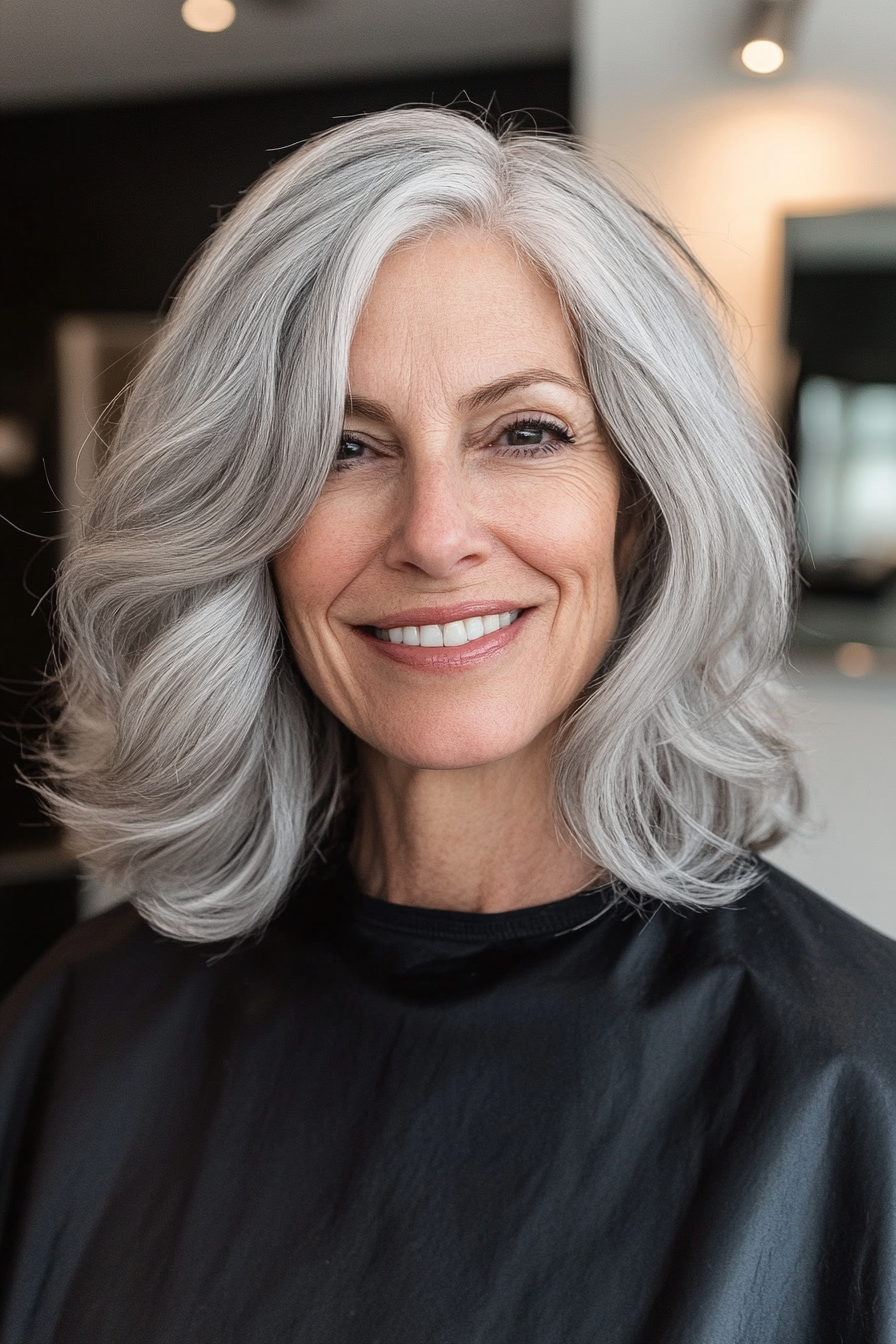 26. Medium-Length Layers in Silver Gray (Hairstyles For Older Women) - Hairstyles For Older Women