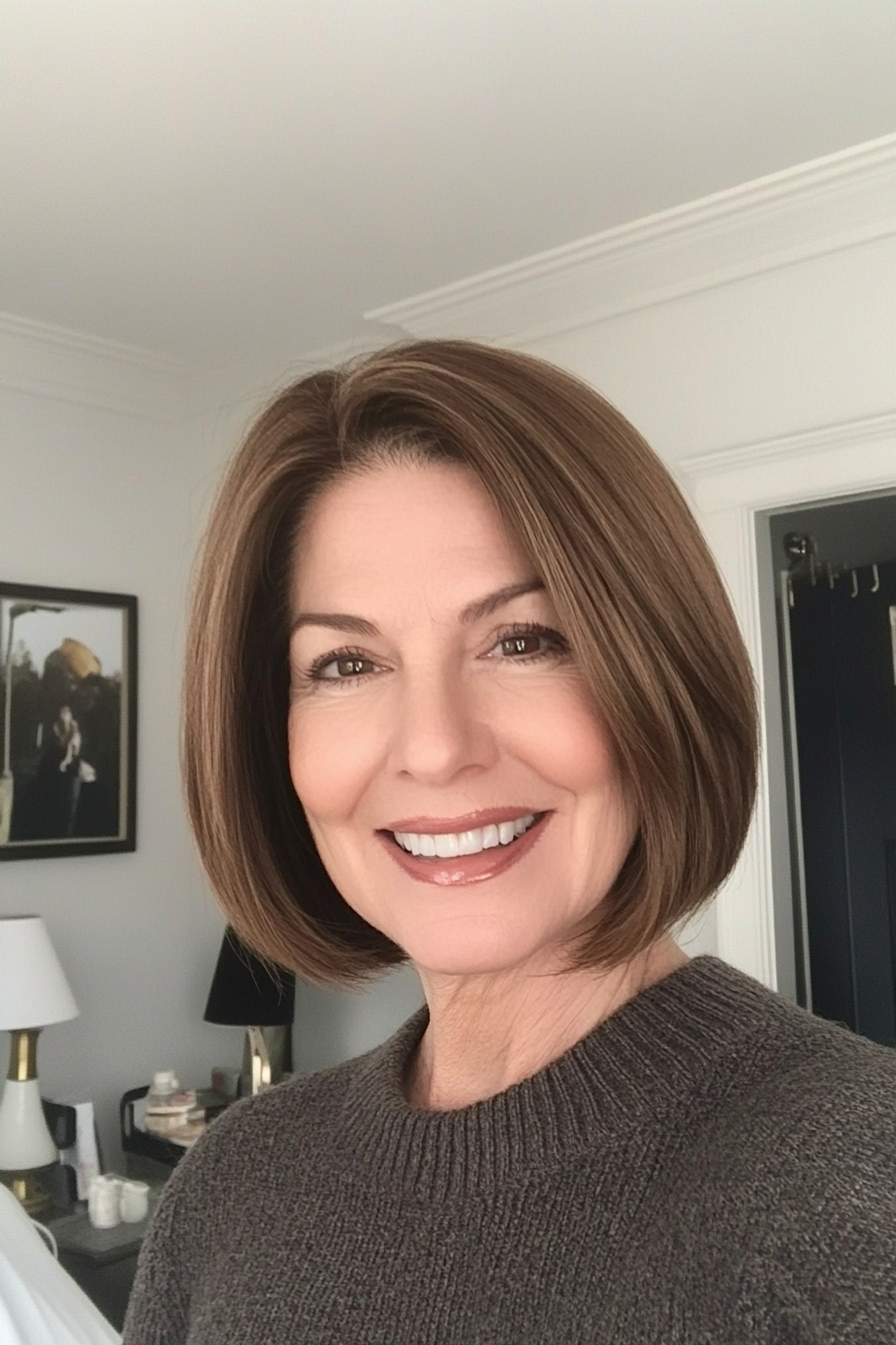 5. Classic Chin-Length Bob in Medium Brown (Best Haircuts For Older Women) - Best Haircuts For Older Women