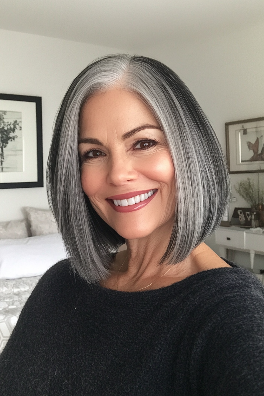 9. Blended Bob in Salt and Pepper Tones (Best Haircuts For Older Women) - Best Haircuts For Older Women