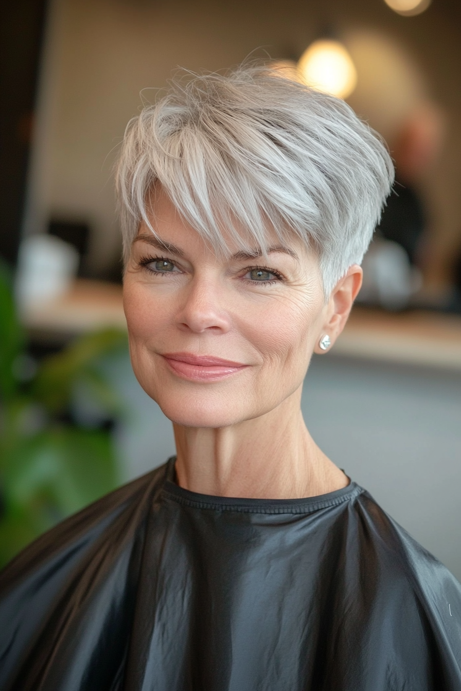 12. Layered Crop with Platinum Gray Accents (Best Haircuts For Older Women) - Best Haircuts For Older Women