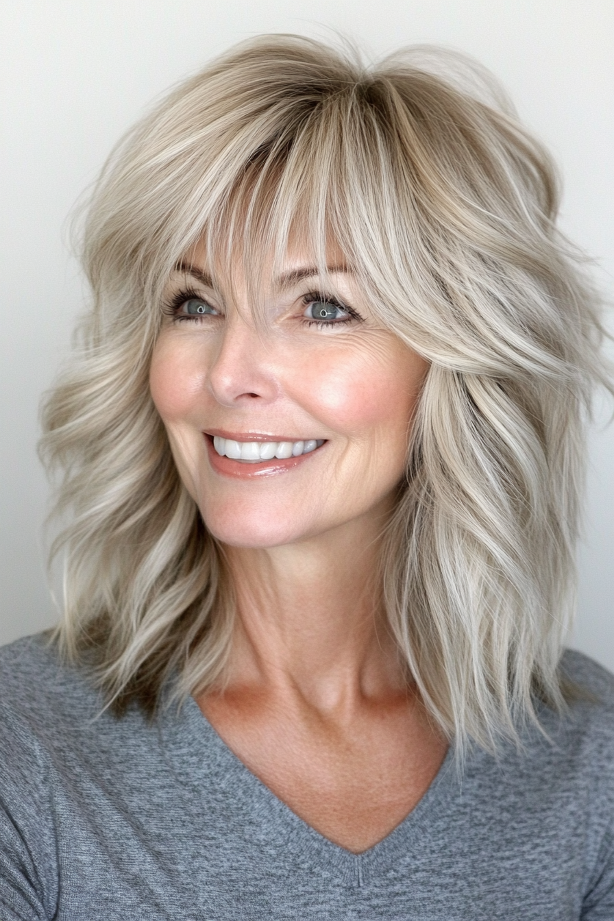 14. Textured Shag with Cool Beige Blonde (Best Haircuts For Older Women) - Best Haircuts For Older Women