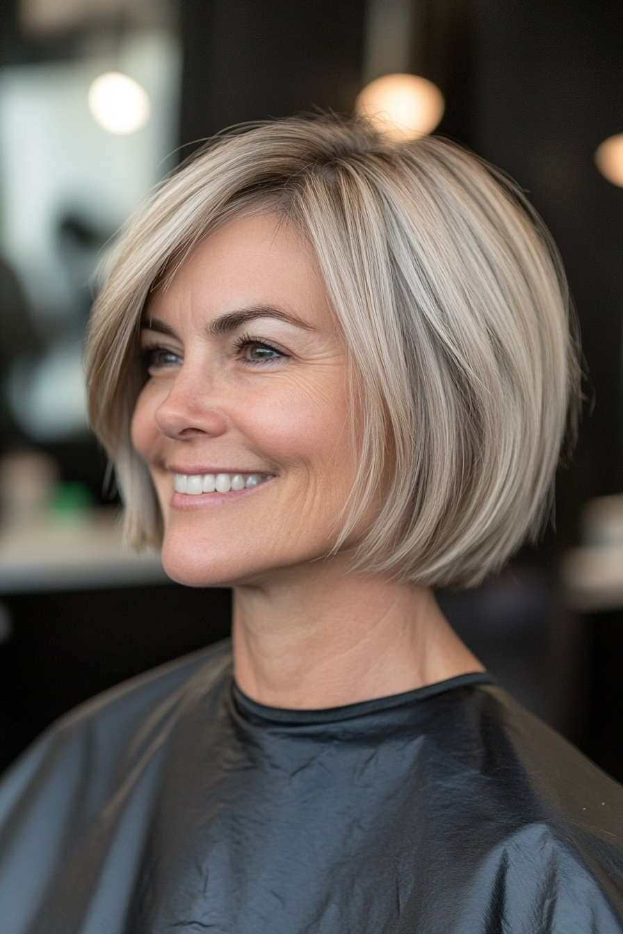 16. Neck-Length Bob with Ash Blonde Blend (Best Haircuts For Older Women) - Best Haircuts For Older Women