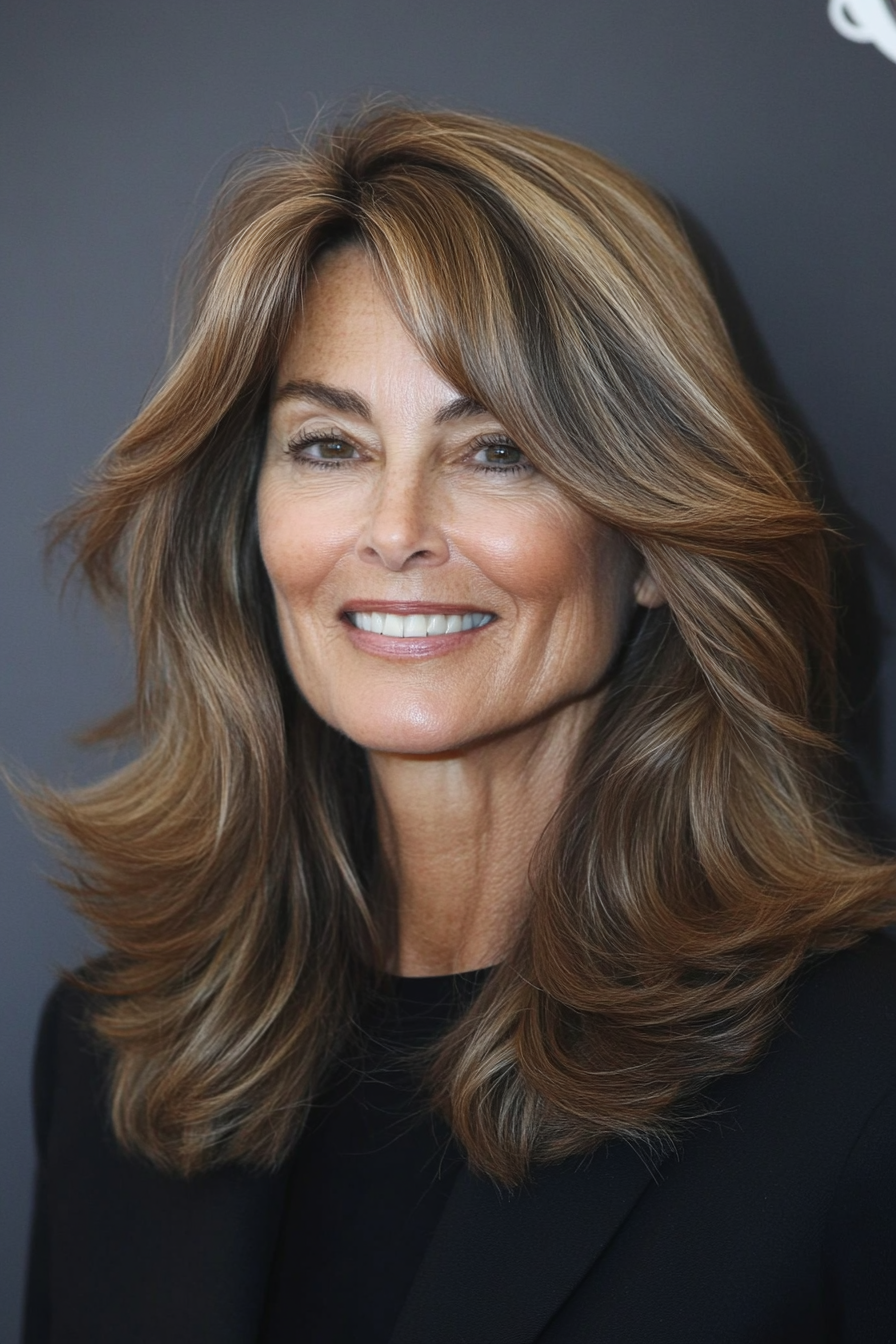 17. Medium-Length Layers in Soft Caramel Brown (Best Haircuts For Older Women) - Best Haircuts For Older Women