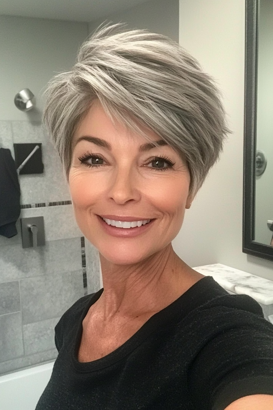 18. Sculpted Pixie with Warm Gray Undertones (Best Haircuts For Older Women) - Best Haircuts For Older Women