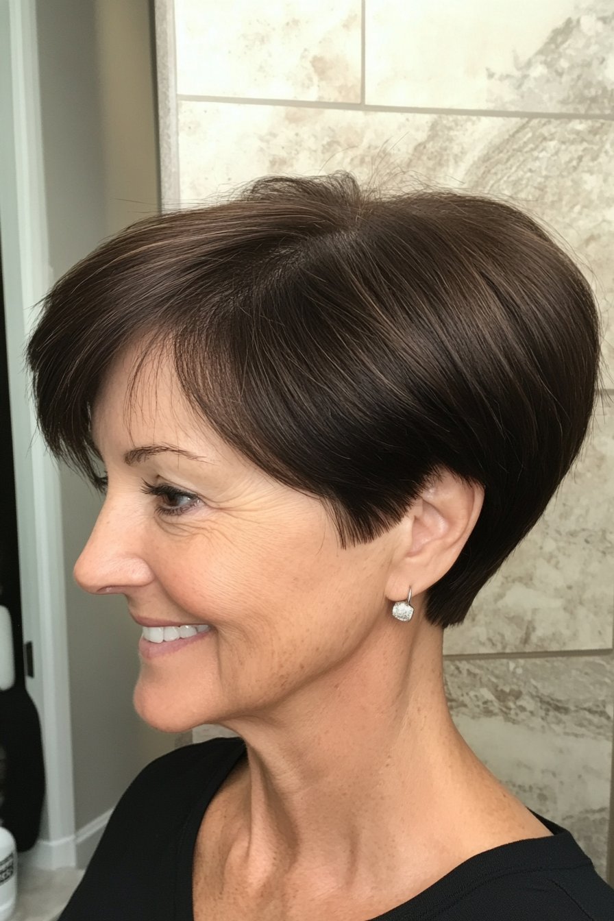 22. Tucked Pixie with Dark Brown Base (Best Haircuts For Older Women) - Best Haircuts For Older Women