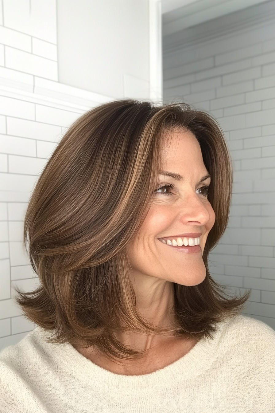 23. Rounded Lob with Soft Brunette Shine (Best Haircuts For Older Women) - Best Haircuts For Older Women
