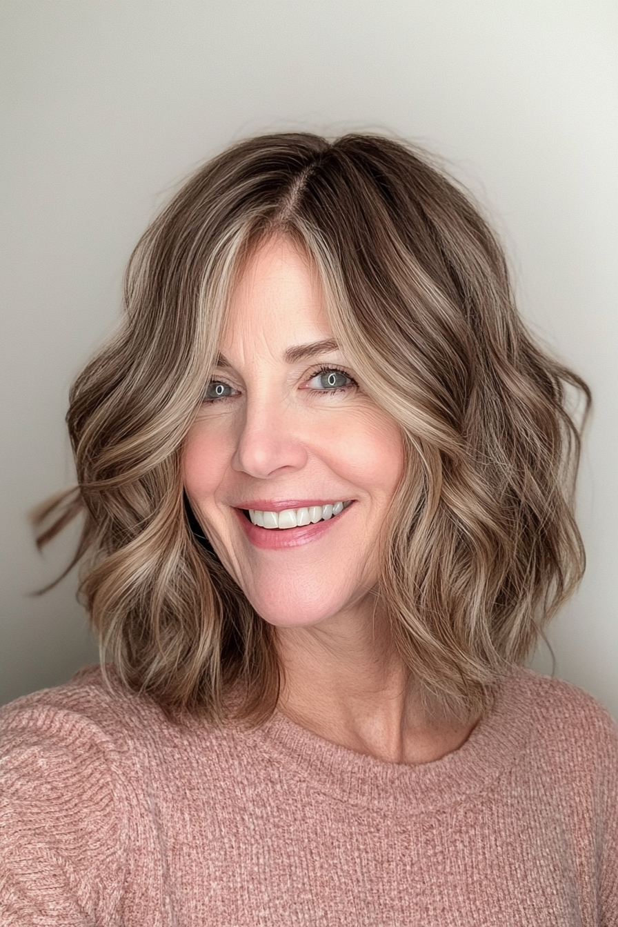 26. Mid-Length Wavy Cut in Ashy Light Brown (Best Haircuts For Older Women) - Best Haircuts For Older Women