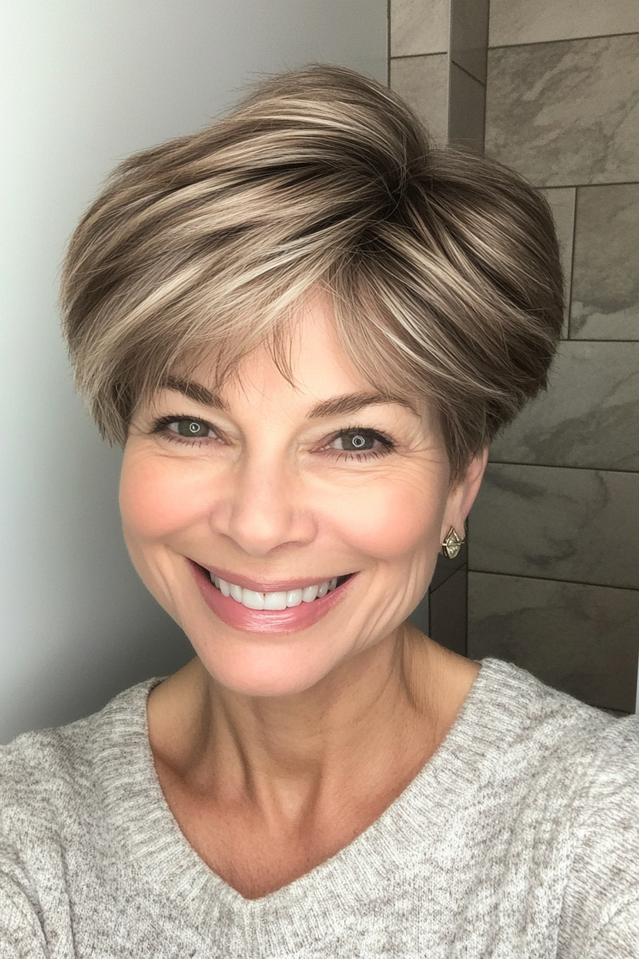 1. Feathered Pixie with Soft Ash Brown (Shorter Haircuts For Older Women) - Shorter Haircuts For Older Women