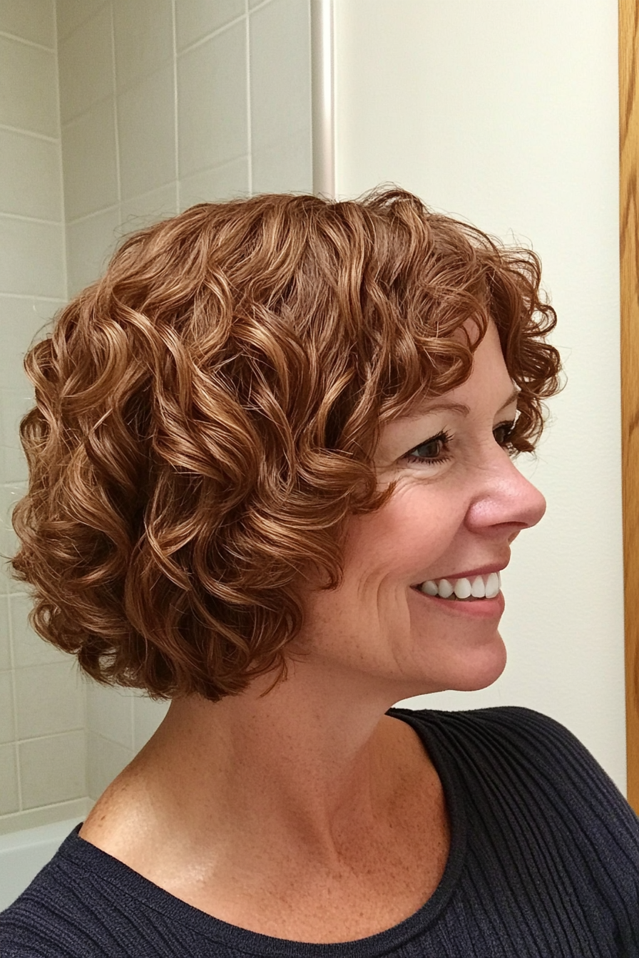 3. Curly Cropped Bob in Medium Chestnut (Shorter Haircuts For Older Women) - Shorter Haircuts For Older Women