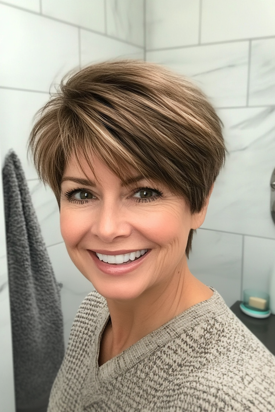 8. Textured French Crop in Warm Cocoa Brown (Shorter Haircuts For Older Women) - Shorter Haircuts For Older Women
