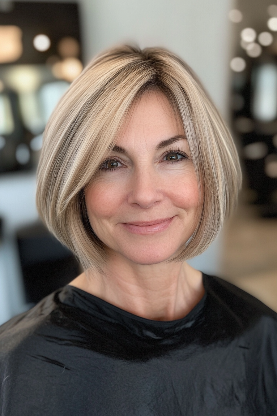 9. Soft Angled Bob in Dark Blonde (Shorter Haircuts For Older Women) - Shorter Haircuts For Older Women