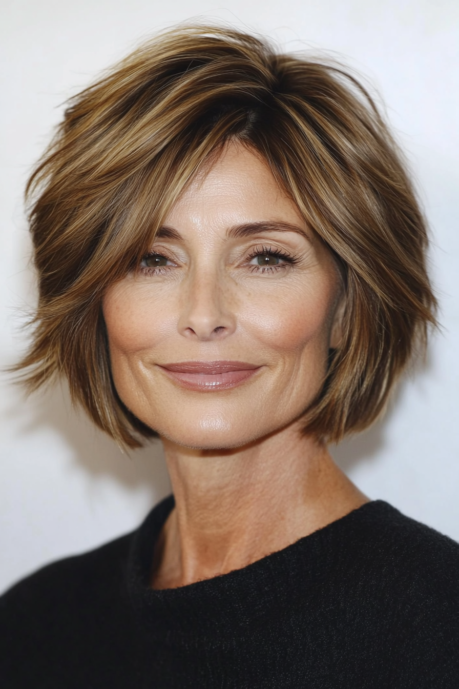 11. Mini Bob with Fine Layers in Honey Brown (Shorter Haircuts For Older Women) - Shorter Haircuts For Older Women