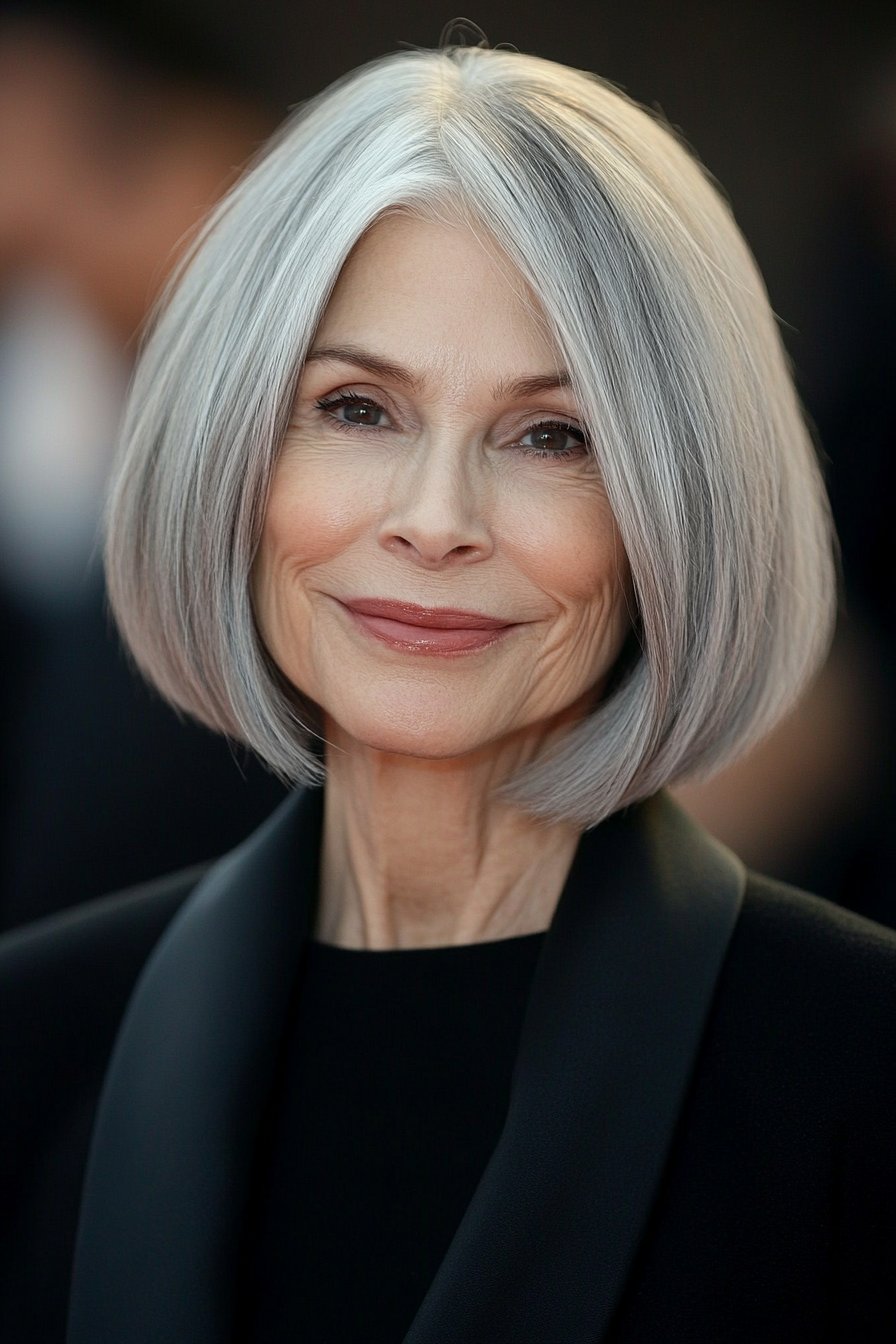 17. Rounded Bob with Silver Blonde Tones (Shorter Haircuts For Older Women) - Shorter Haircuts For Older Women