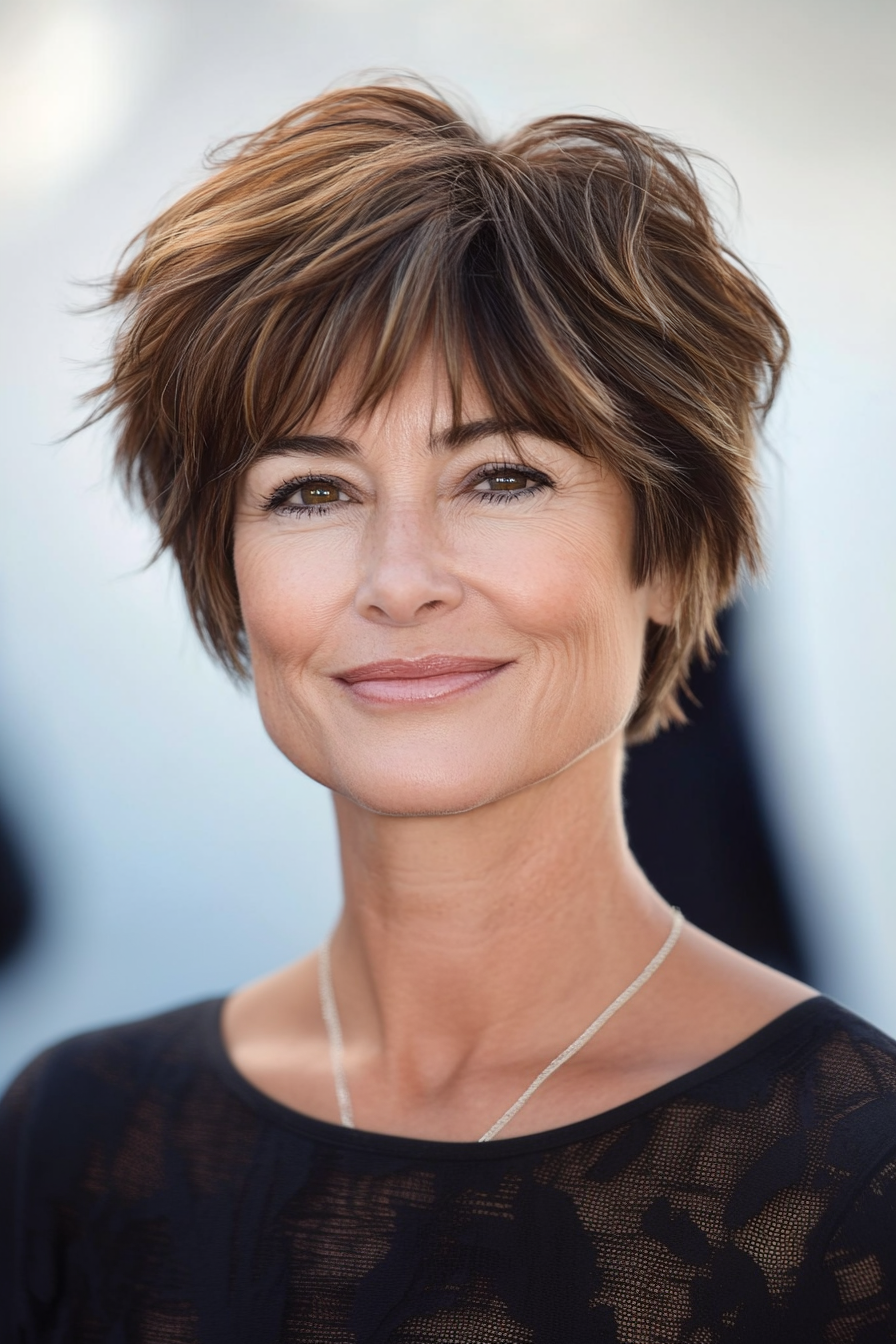 19. Short Choppy Layers in Medium Brown (Shorter Haircuts For Older Women) - Shorter Haircuts For Older Women