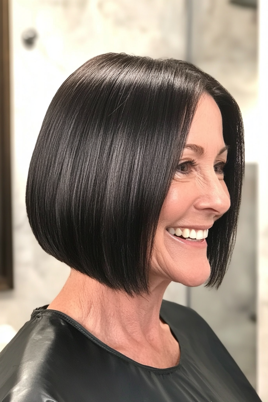 21. Sleek Short Bob in Soft Black (Shorter Haircuts For Older Women) - Shorter Haircuts For Older Women
