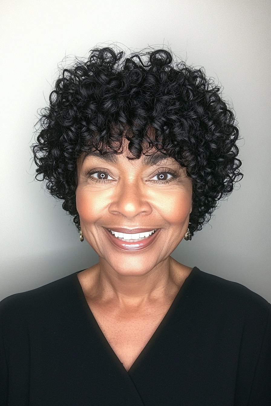 2. Short Tapered Curls in Natural Black (Hairstyles For Older Women With Curly Hair) - Hairstyles For Older Women With Curly Hair