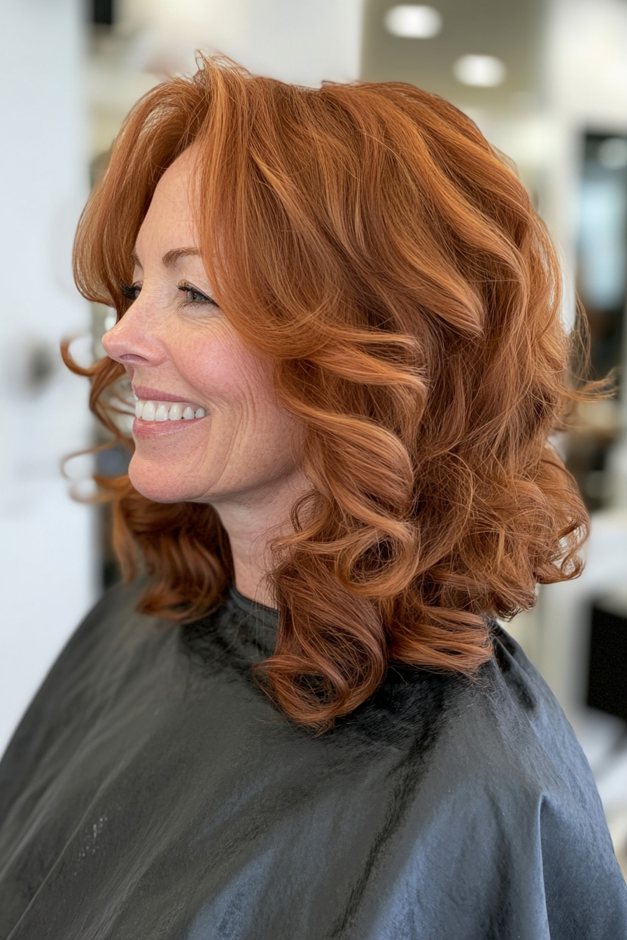 4. Shoulder-Length Curls in Soft Auburn (Hairstyles For Older Women With Curly Hair) - Hairstyles For Older Women With Curly Hair