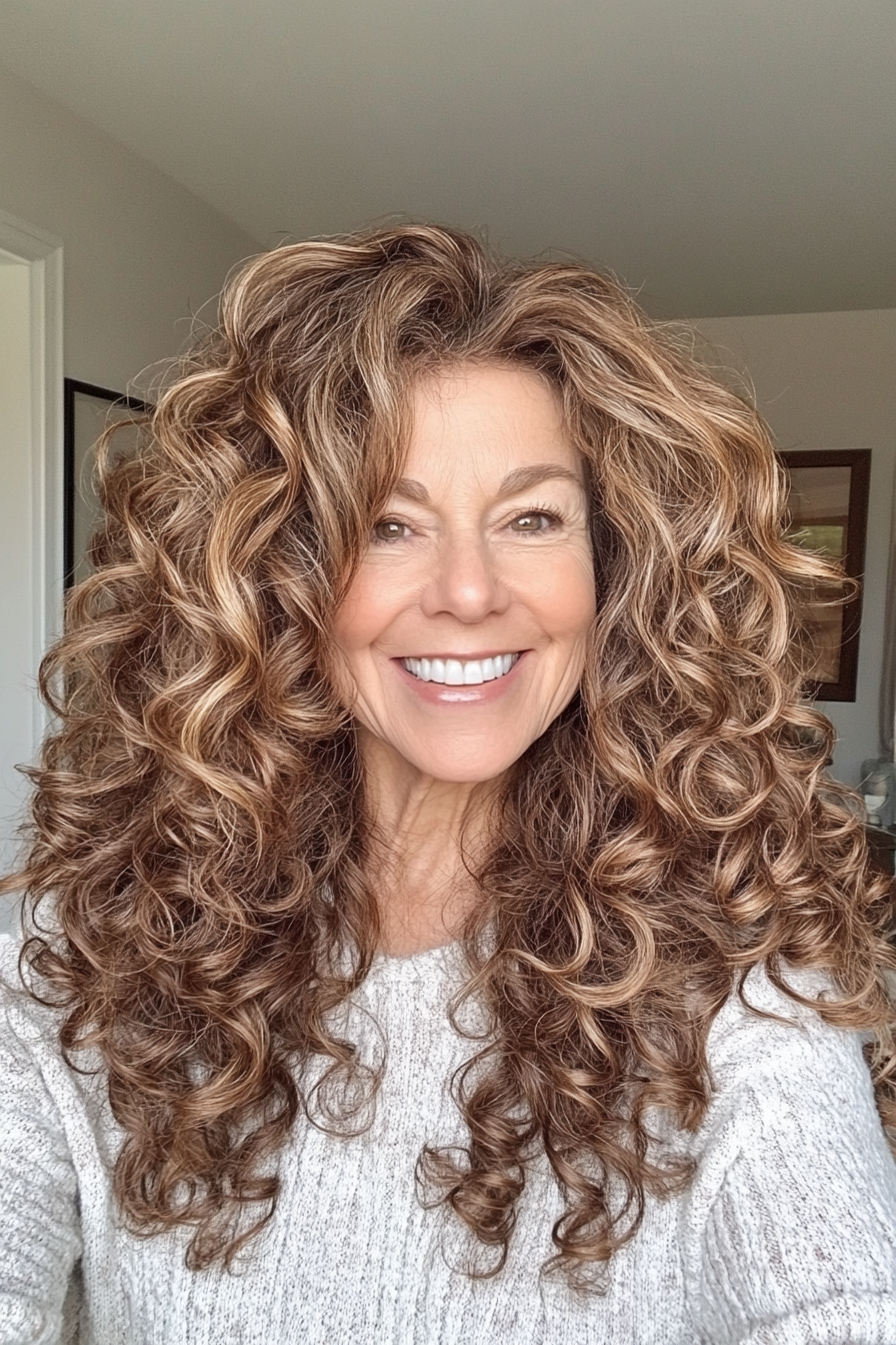 16. Wavy Curly Blend in Warm Caramel Brown (Hairstyles For Older Women With Curly Hair) - Hairstyles For Older Women With Curly Hair