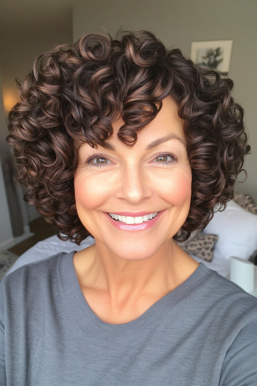 18. Cropped Curly Taper in Cool Dark Brown (Hairstyles For Older Women With Curly Hair) - Hairstyles For Older Women With Curly Hair