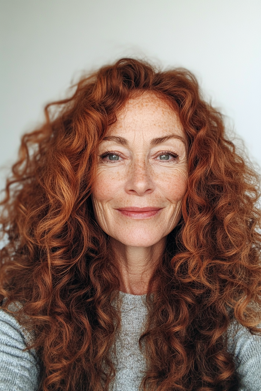 22. Long Defined Curls in Dark Auburn (Hairstyles For Older Women With Curly Hair) - Hairstyles For Older Women With Curly Hair
