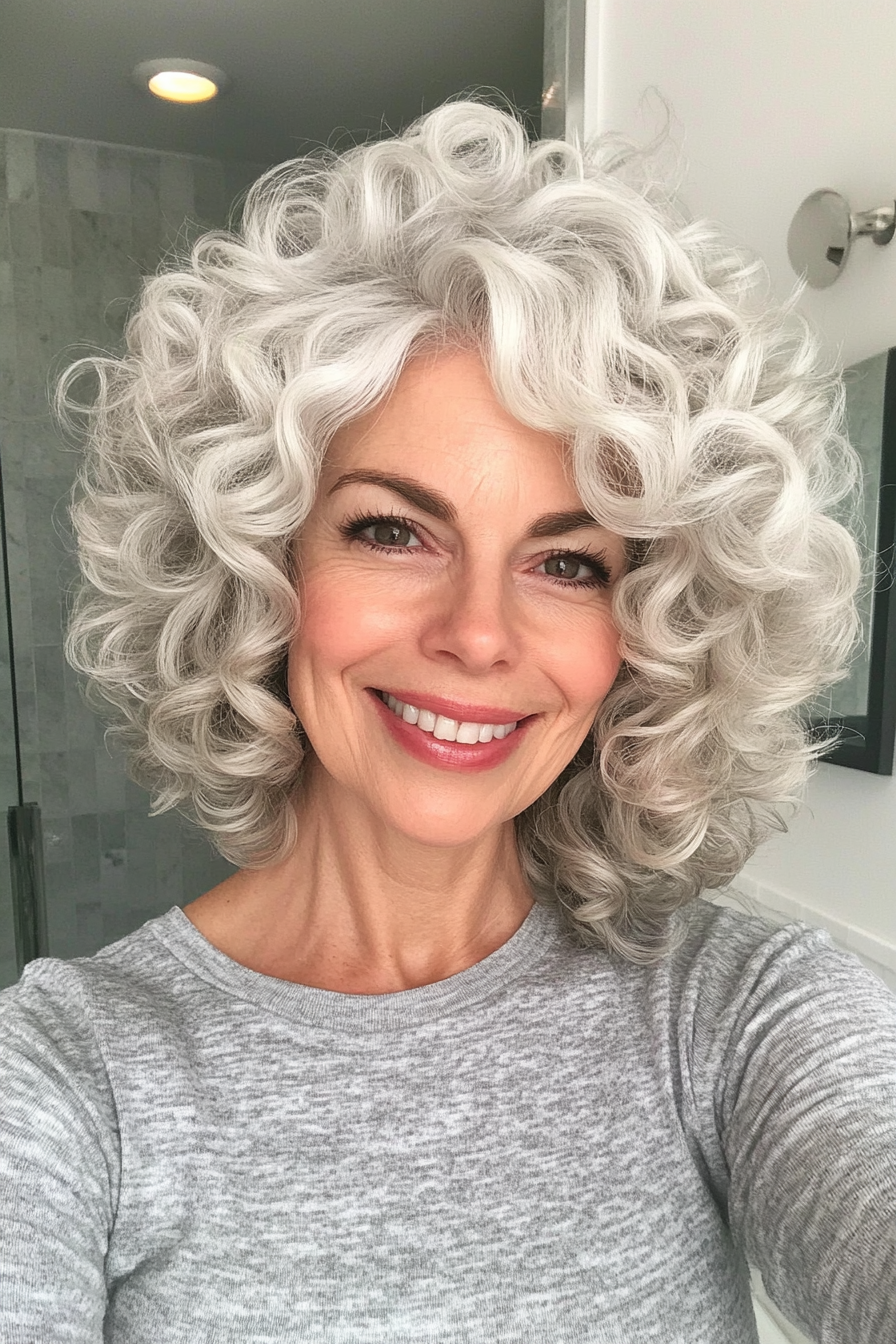 24. Tapered Sides with Curly Top in Natural White (Hairstyles For Older Women With Curly Hair) - Hairstyles For Older Women With Curly Hair