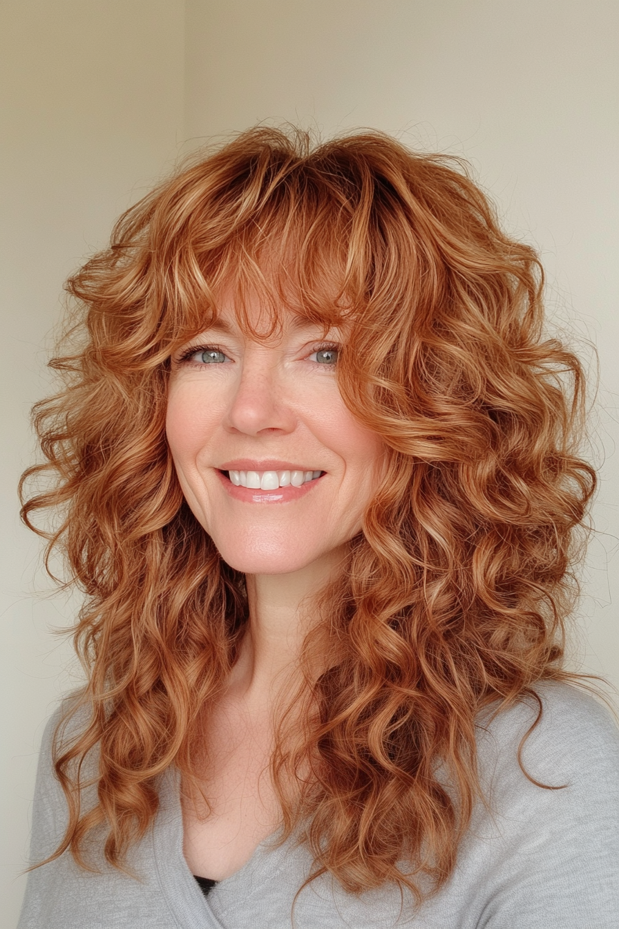 26. Soft Curly Shag in Strawberry Blonde (Hairstyles For Older Women With Curly Hair) - Hairstyles For Older Women With Curly Hair