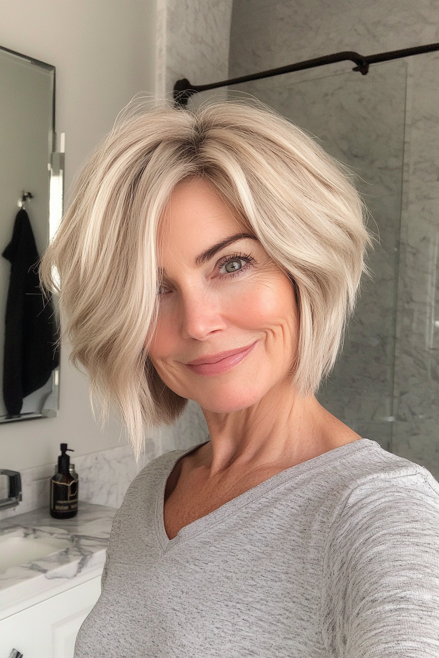 2. Choppy Ash Blonde Bob (Short Bob Hairstyles For Women Over 60) - Short Bob Hairstyles For Women Over 60