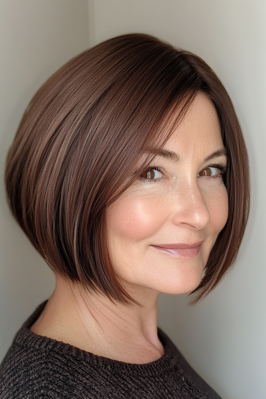 3. Tapered Chocolate Brown Bob (Short Bob Hairstyles For Women Over 60) - Short Bob Hairstyles For Women Over 60