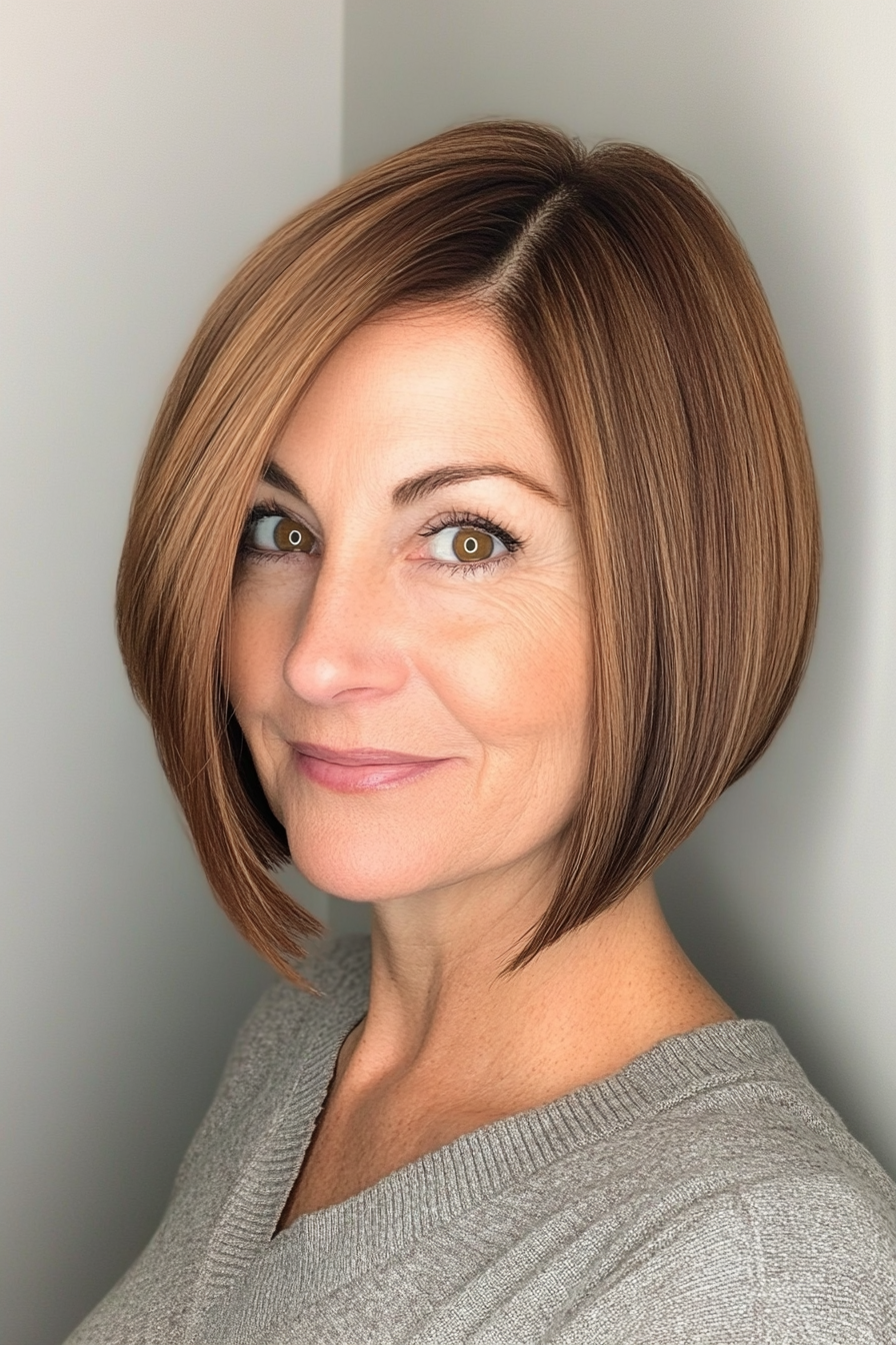 7. Angled Caramel Bob (Short Bob Hairstyles For Women Over 60) - Short Bob Hairstyles For Women Over 60