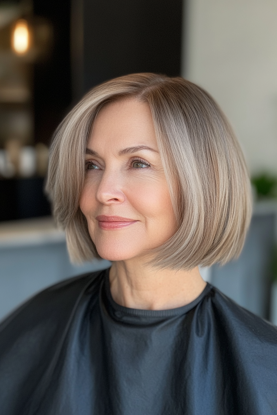 8. Blunt Light Brown Bob (Short Bob Hairstyles For Women Over 60) - Short Bob Hairstyles For Women Over 60