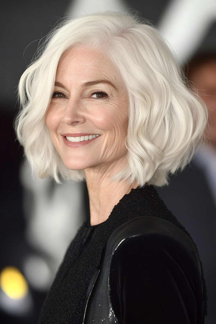 9. Wavy White Bob (Short Bob Hairstyles For Women Over 60) - Short Bob Hairstyles For Women Over 60