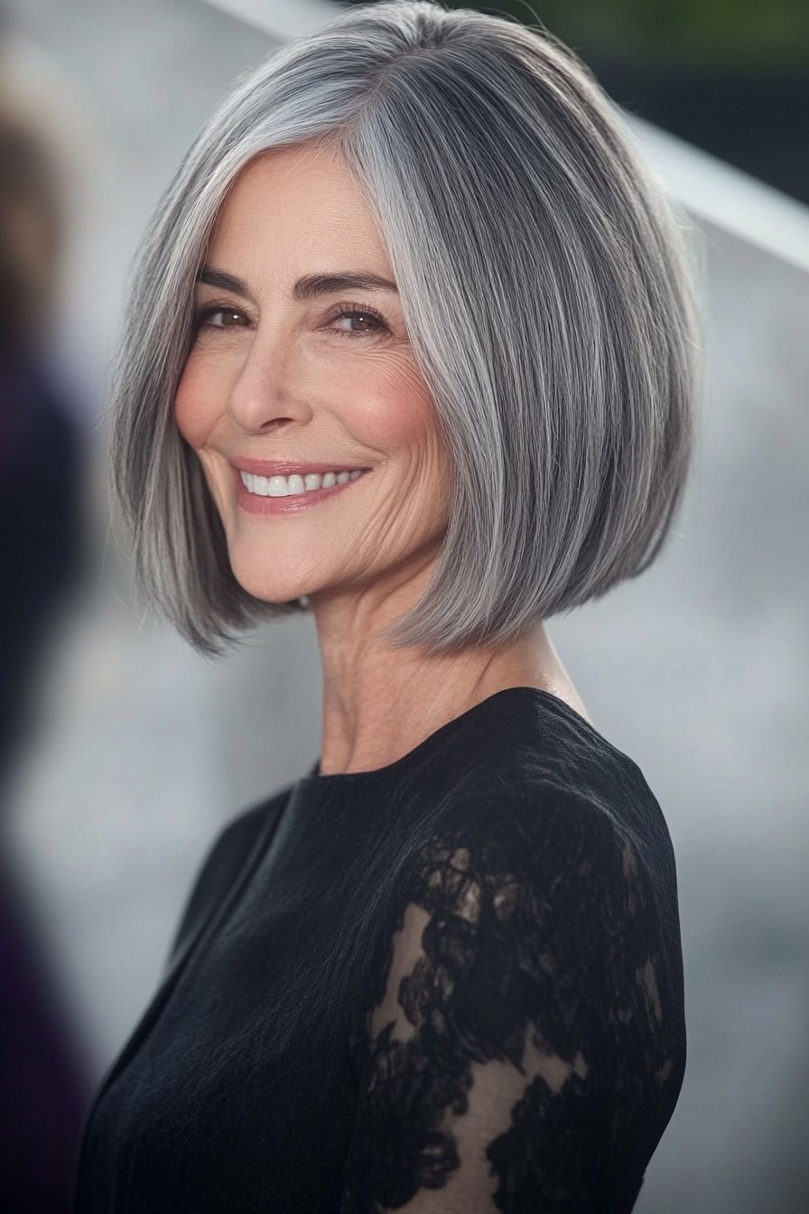 12. Short Salt and Pepper Bob (Short Bob Hairstyles For Women Over 60) - Short Bob Hairstyles For Women Over 60