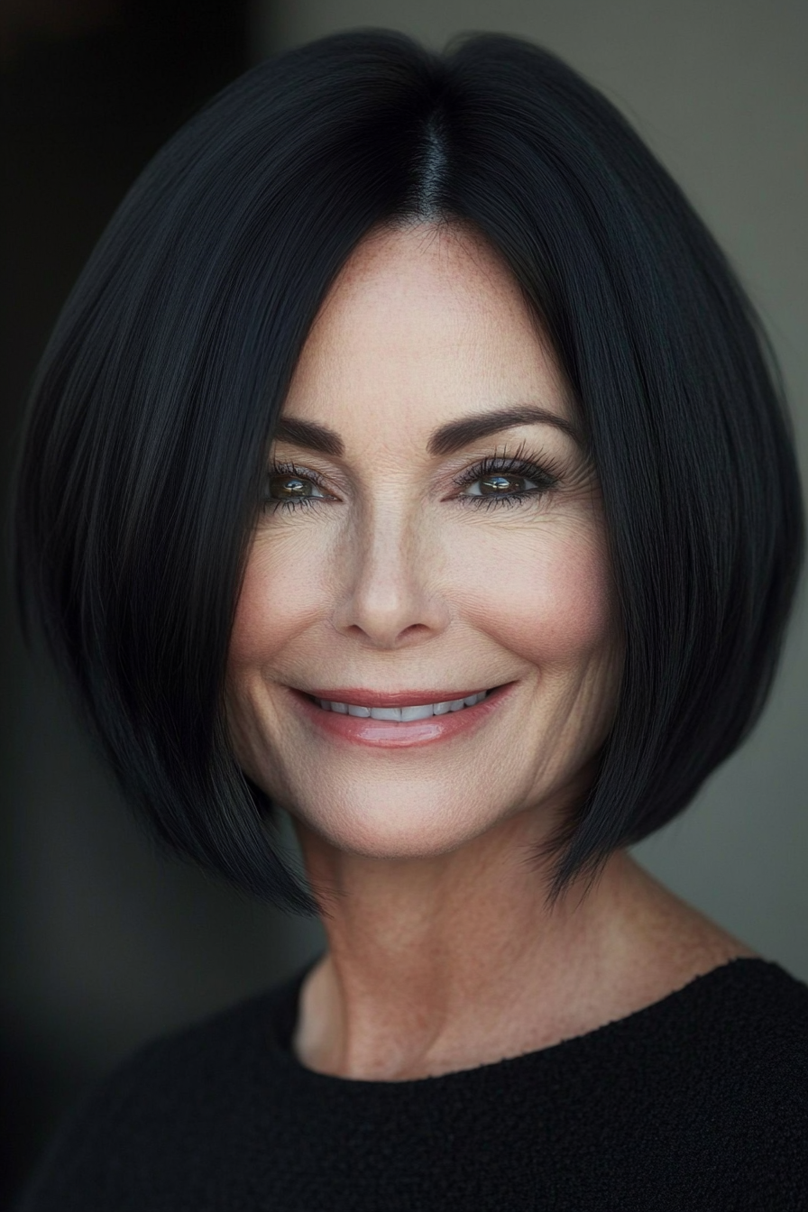 15. Sleek Jet Black Bob (Short Bob Hairstyles For Women Over 60) - Short Bob Hairstyles For Women Over 60