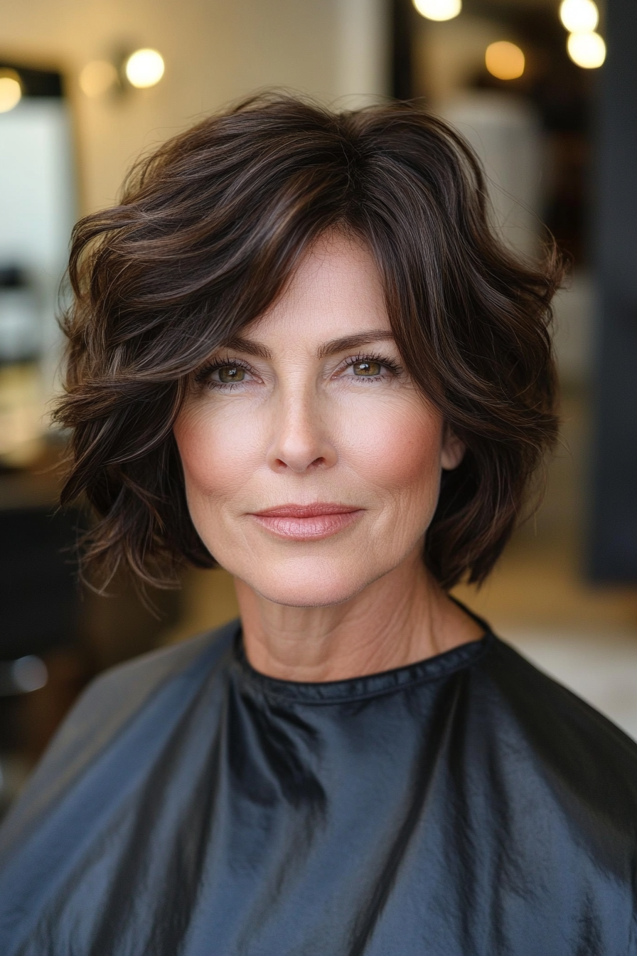 17. Tousled Dark Brown Bob (Short Bob Hairstyles For Women Over 60) - Short Bob Hairstyles For Women Over 60