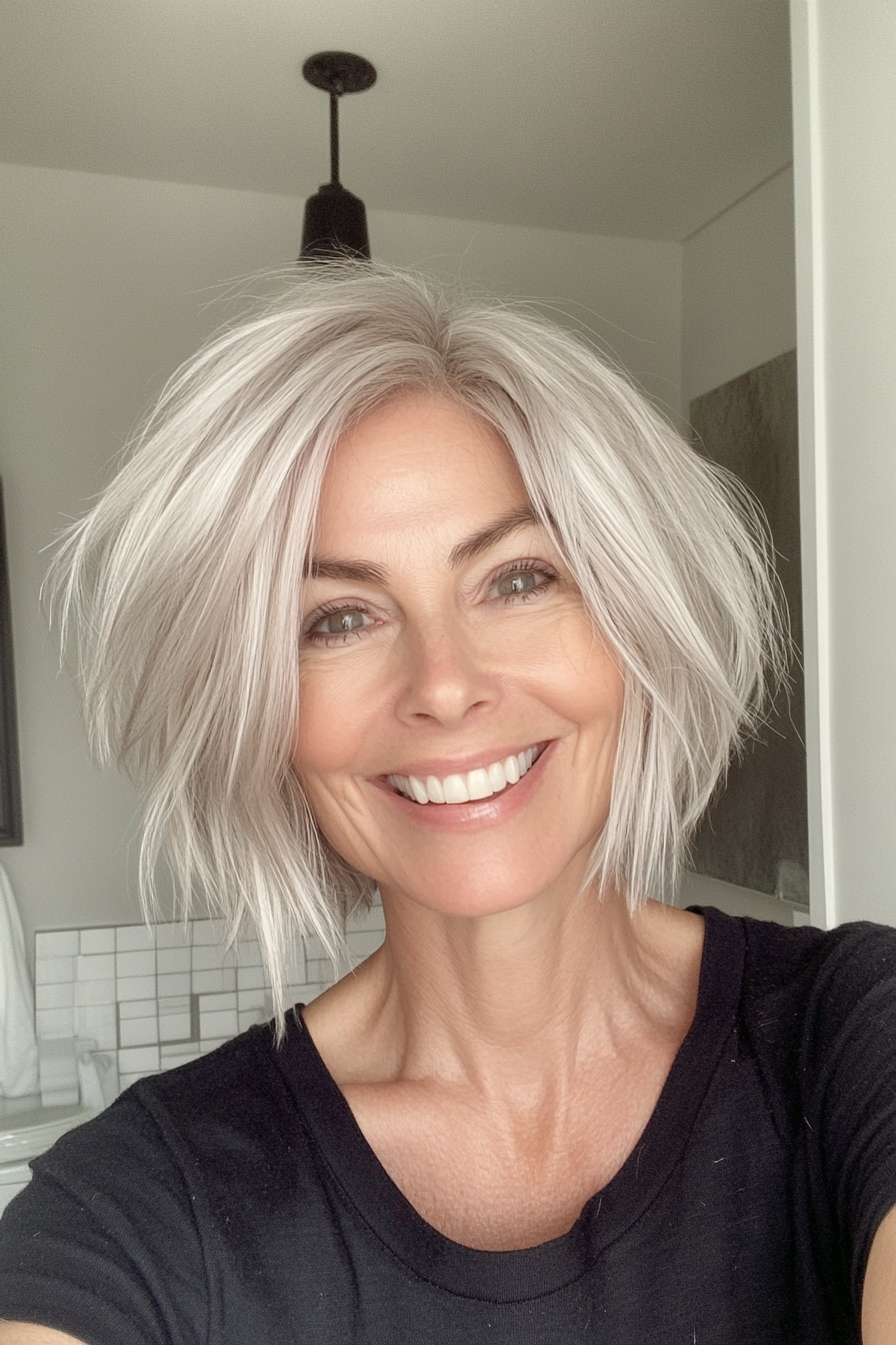 19. Piecey Platinum Bob (Short Bob Hairstyles For Women Over 60) - Short Bob Hairstyles For Women Over 60